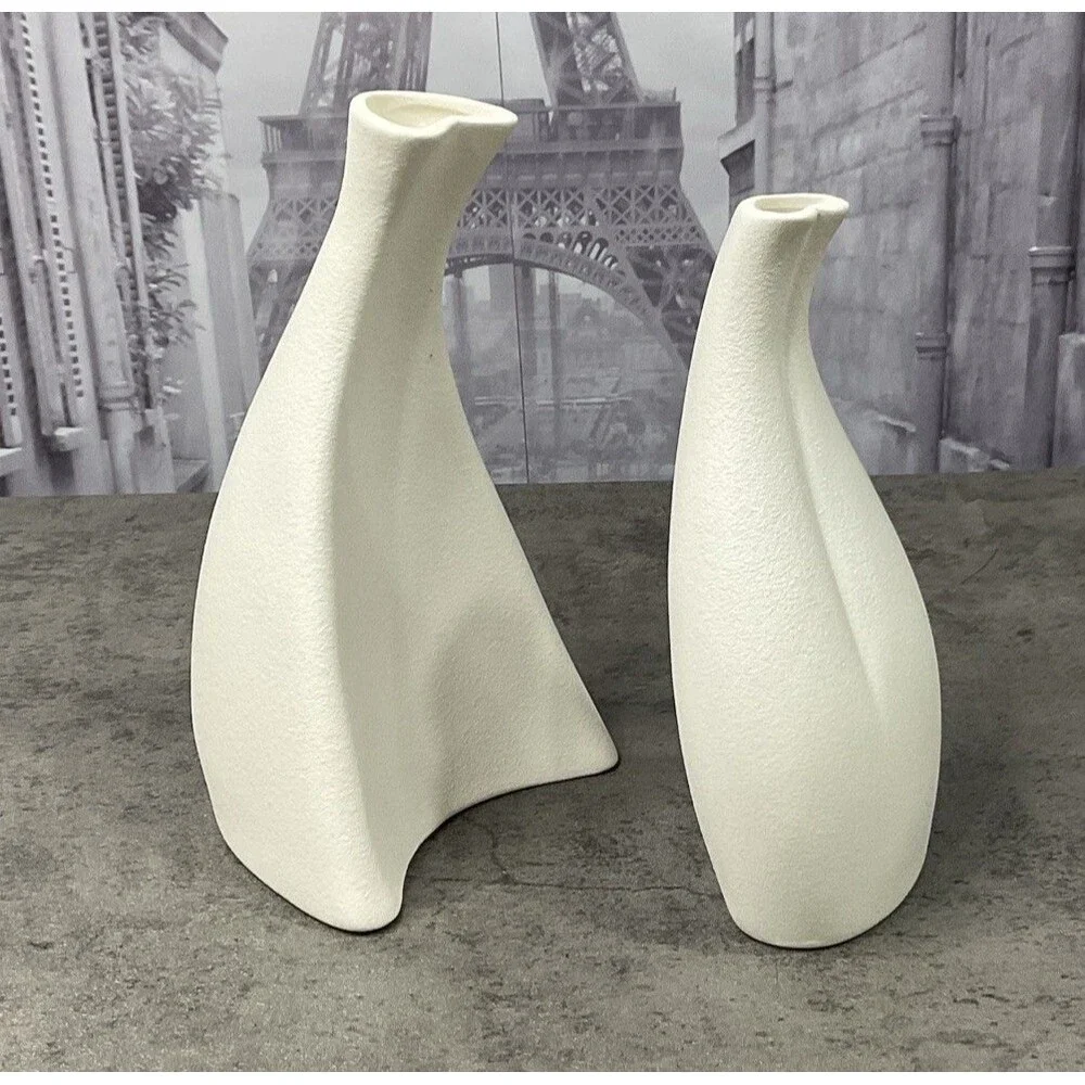 Nordic Style Ceramic Vase Set Of 2 Modern White Decorative Vase